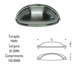 Puxador Colonial 220 Concha 76mm Escovado - ItalyLine