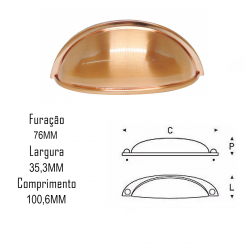 Puxador Colonial 220 Concha 76mm Rose Escovado - ItalyLine