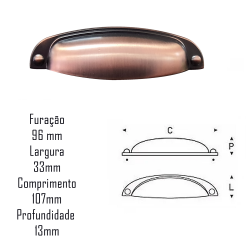 Puxador Colonial 115 96mm Cobre Velho (S)