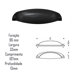 Puxador IL115 96mm Preto (S)