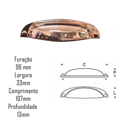 Puxador Colonial Stilo 96mm Rose Brilhante