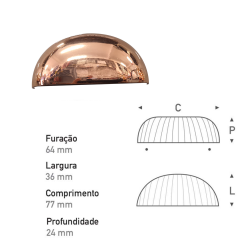 Puxador Concha 64mm Cobre Brilhante - Gruppa