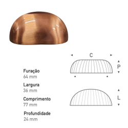 Puxador Concha 64mm Cobre Escovado - Gruppa