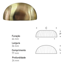 Puxador Concha 64mm Dourado Escovado - Gruppa