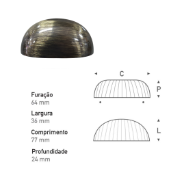 Puxador Concha 64mm Ouro Velho