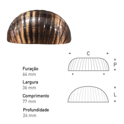 Puxador Concha Ostra 64mm Cobre Velho - Gruppa
