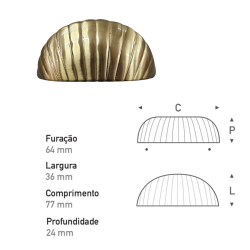 Puxador Concha Ostra 64mm Dourado Escovado - Gruppa