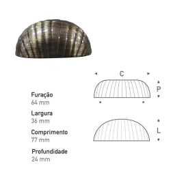Puxador Concha Ostra 64mm Ouro Velho - Gruppa