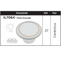 Puxador Filete Dourado em Cerâmica 37mm IL7064 - ItalyLine