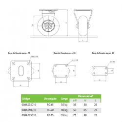 Rodízio de Silicone RG35 35mm Sem Freio com Base Fixa - FGVTN