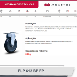 #35 Rodizio Fixo Placa FLP.612.BP.FP (2522) 85Kg Colson