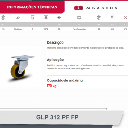 #43 Rodizio Giratório Placa GLP.312.PF.FP (2547) 170Kg Colson