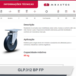 #14 Rodizio Giratório Placa GLP.312.BP.FP (2498) 60Kg Colson