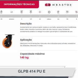 #63 Rodizio Giratório Placa 414 GLPB.414.PU.E (4804) 140Kg Colson