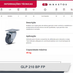 #1 Rodizio Giratorio Placa 210 GLP.210.BP.FP (1495) 45Kg Colson