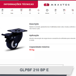 #20 Rodizio Giratório Placa 210 GLPBF.210.BP.E (6050) 50Kg Colson