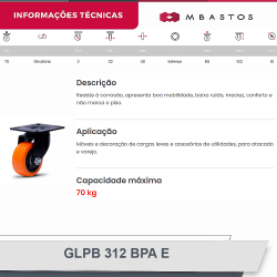 #56 Rodizio Giratório Placa 312 GLPB.312.BPA.E (6239) 70Kg Colson