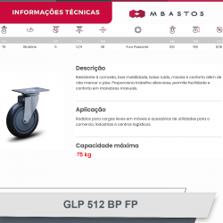 #28 Rodizio Giratório Placa GLP.512.BP.FP (2515) 75Kg Colson
