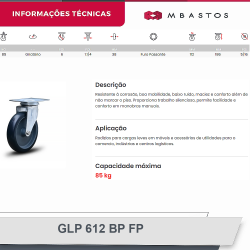 #34 Rodizio Giratório Placa GLP.612.BP.FP (2521) 85Kg Colson