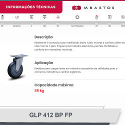 #22 Rodizio Giratório Placa GLP.412.BP.FP (2508) 65Kg Colson