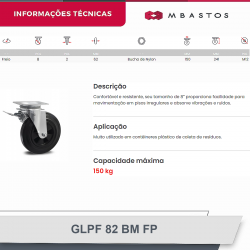 #39 Rodizio Giratório Placa GLPF.82.BM.FP (3978) 150Kg Colson
