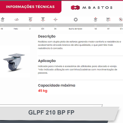 #2 Rodizio Giratório Placa 210 GLPF.210.BP.FP (1496) 45Kg Colson