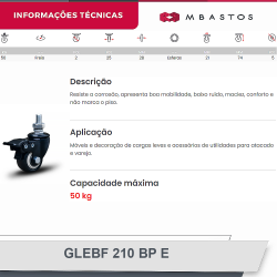 #13 Rodizio Giratório Espiga 210 GLEBF.210.BP.E (6510) 50Kg Colson