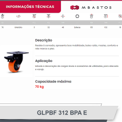 #50 Rodizio Giratório Placa 312 GLPBF.312.BPA.E (6241) 70Kg Colson