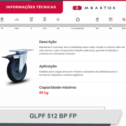 #27 Rodizio Giratório Placa GLPF.512.BP.FP (2519) 75Kg Colson