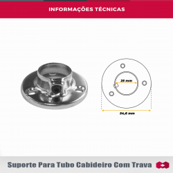 Suporte para Tubo D25 com Trava Aço Cromado - Unidade