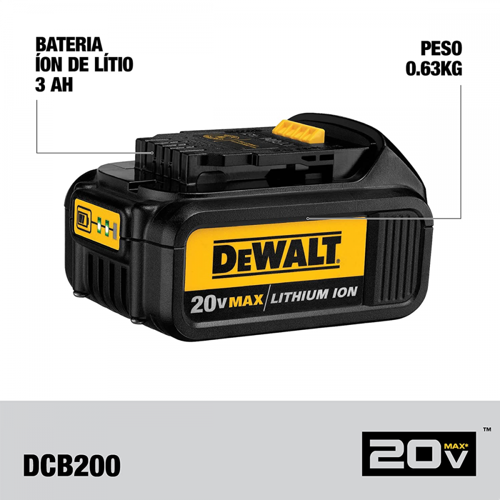 Batería Ion De Litio 20v (2,0 Ah) Dewalt Dcb203-b3