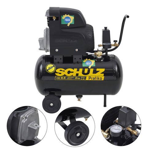 Compressor De Ar 8,6 Pés 25l 2 Hp 120lbs Preto 220v Monofásica
