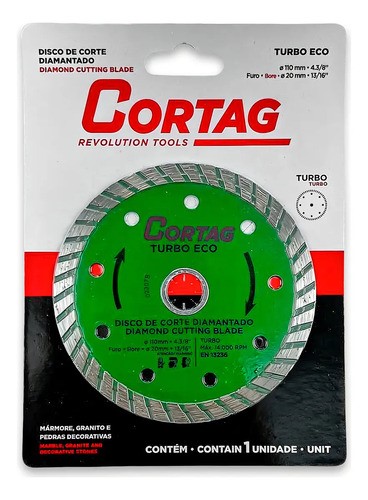 Disco Corte Diamantado Turbo Eco 110mm Cortag Profissional Cor Verde