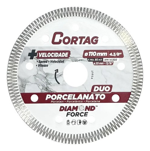 Disco Diamantado Porcelanato Duo 110mm  Cortag