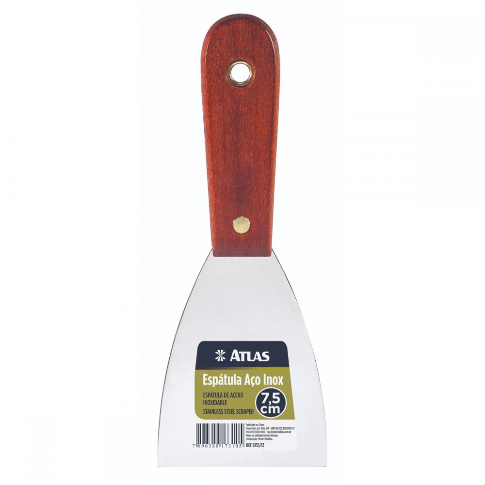 Espátula de Aço Inox 7,5cm 6155/12 Cabo De Madeira - Atlas
