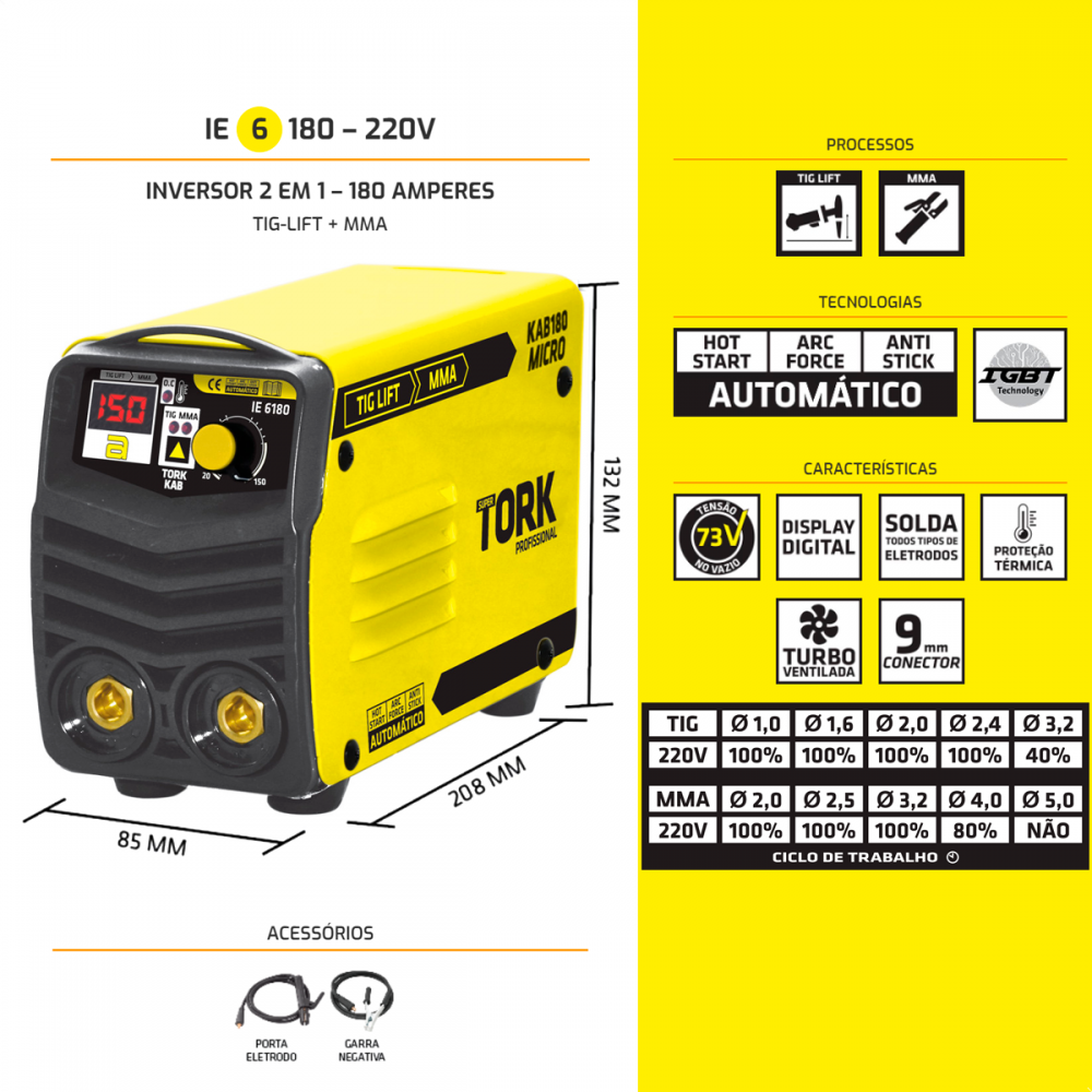 Máquina Inversora de Solda 180A Mini IE-6180-220V - Super Tork
