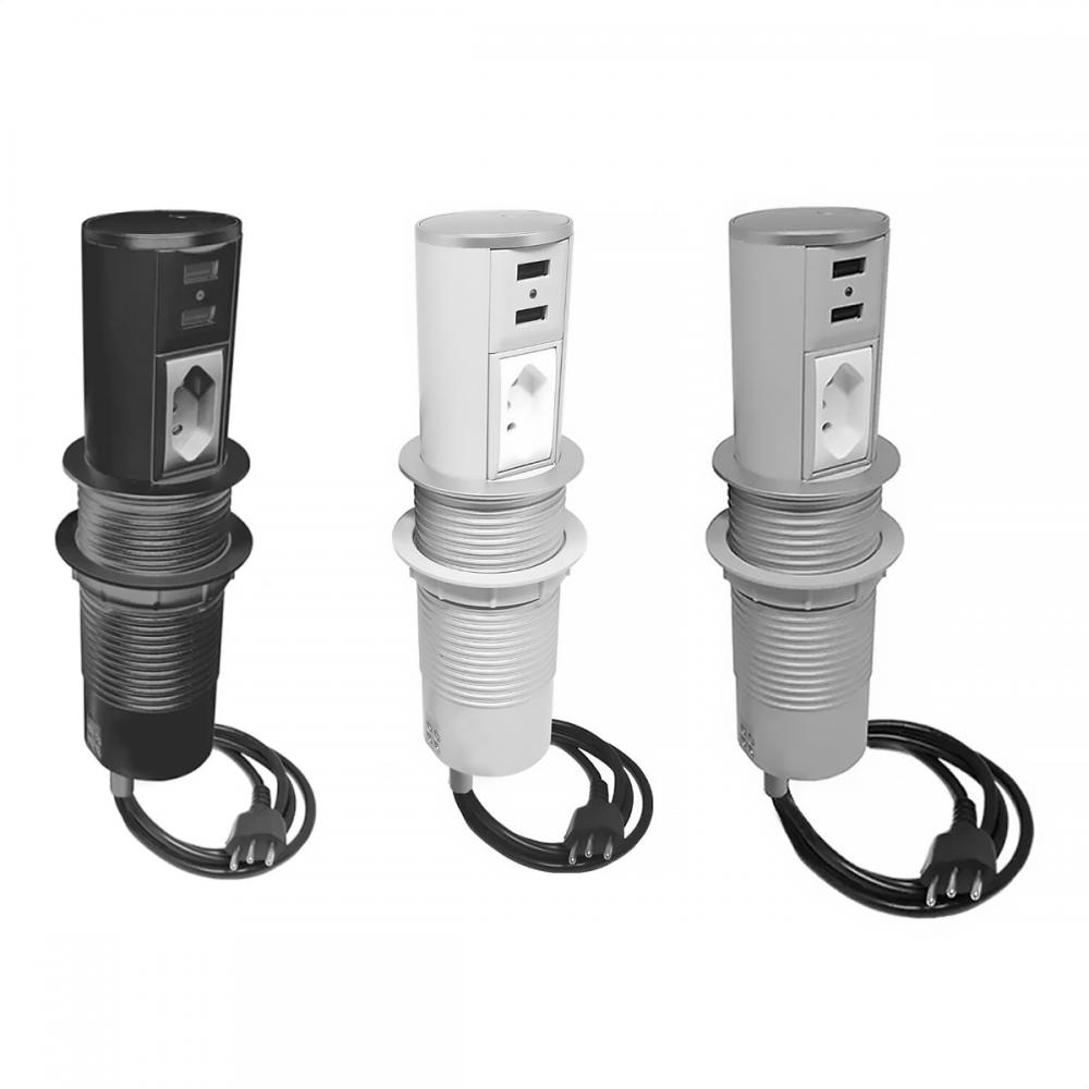 Mini Torre de Mesa Automática com 1 Tomada 10A + 2 USB Charger - QTMov