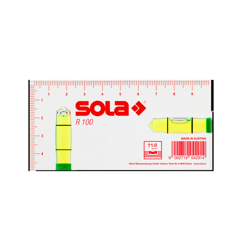 Nivel 2 Bolhas Compacto em Acrilico 100x50x15mm R100 - Sola