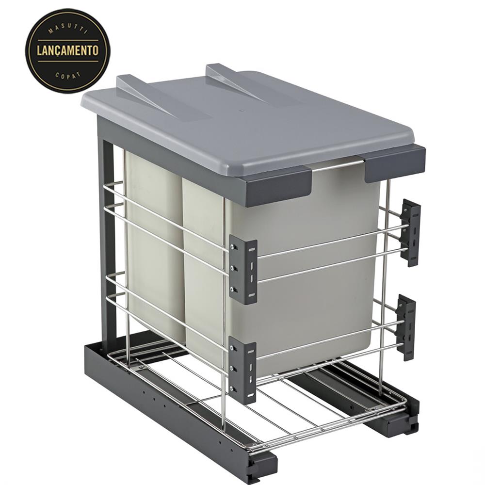 Lixeira Dupla 4323 Com Trilho Invisivel Inox