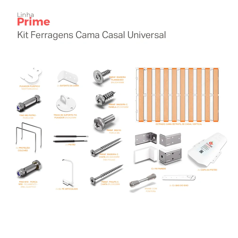 Ferragens para cama de Casal Universal Prime Sem Pistão OrangeBed
