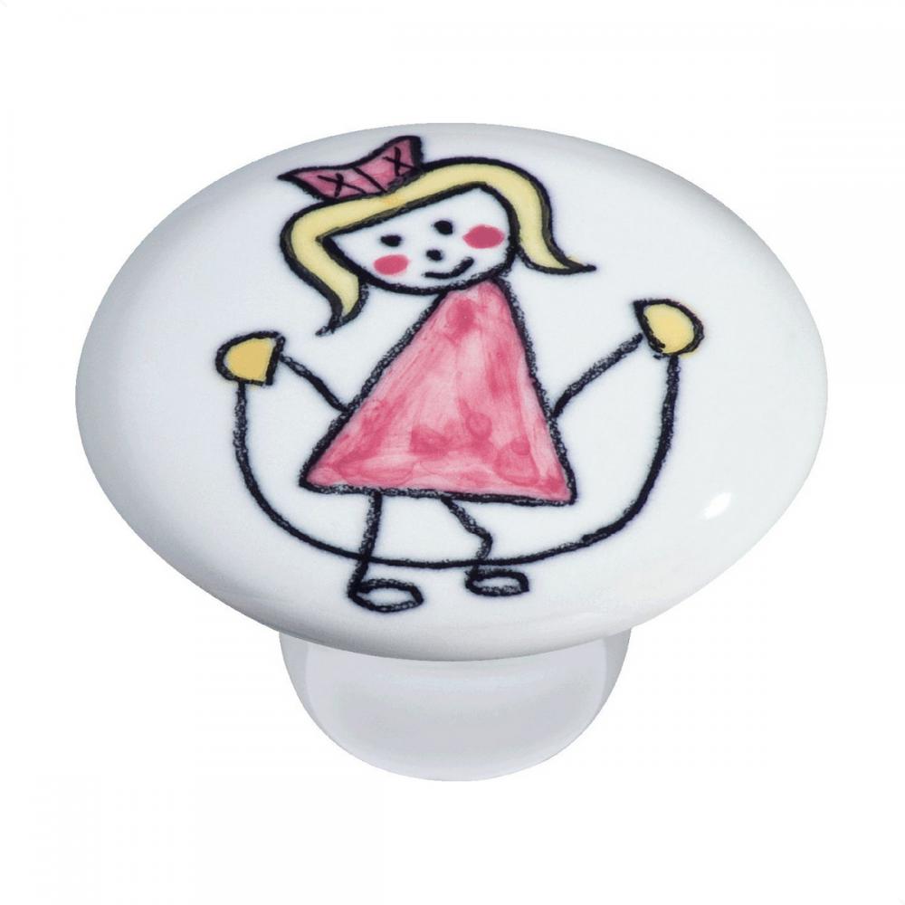 Puxador Infantil Menina Corda Rosa em Ceramica IL7057 37mm - ItalyLine