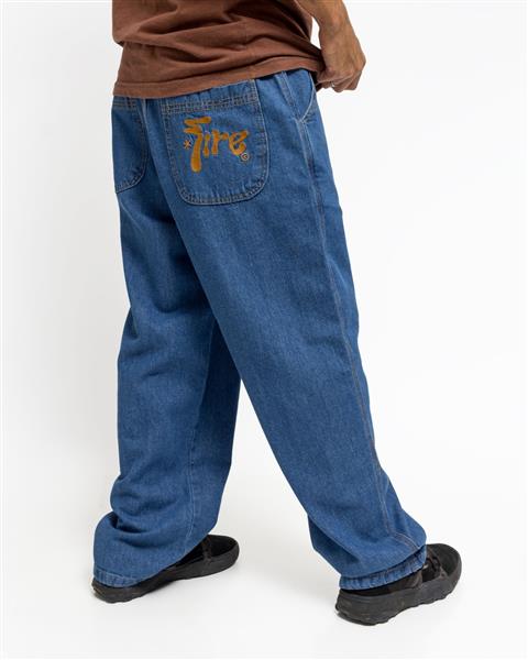 Calça Baggy Jeans Fire Reta Premium Express Logo (Azul) : CALÇAS