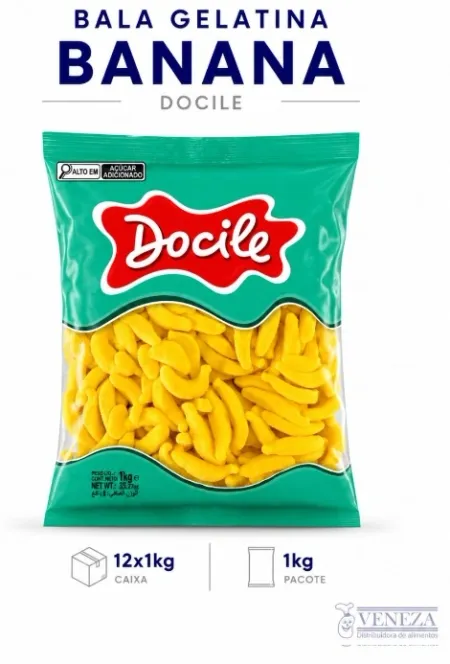 BALA GELATINA BANANA DOCILE 12x1KG - CAIXA