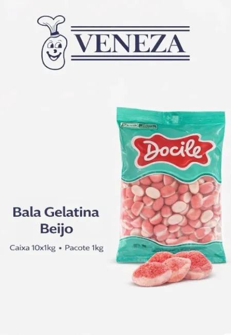BALA GELATINA BEIJO DOCILE 10x1KG - CAIXA