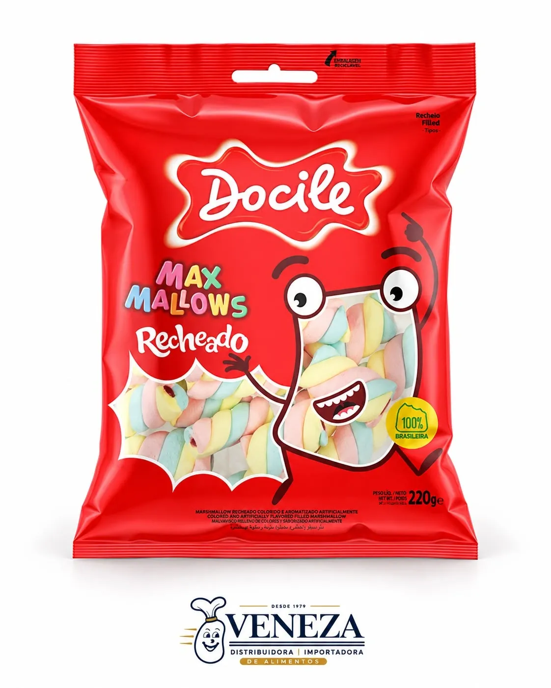 Bala Marshmallow twist color baunilha c/ morango - 12x220Gr - Caixa