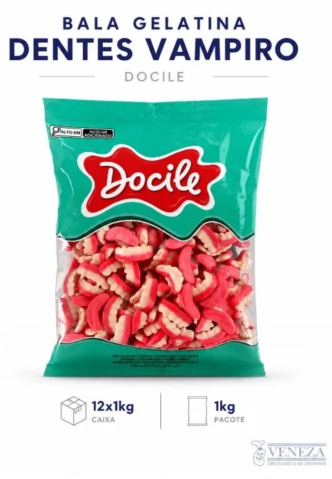 BALA GELATINA DENTES DE VAMPIRO DOCILE 12x1KG - CAIXA