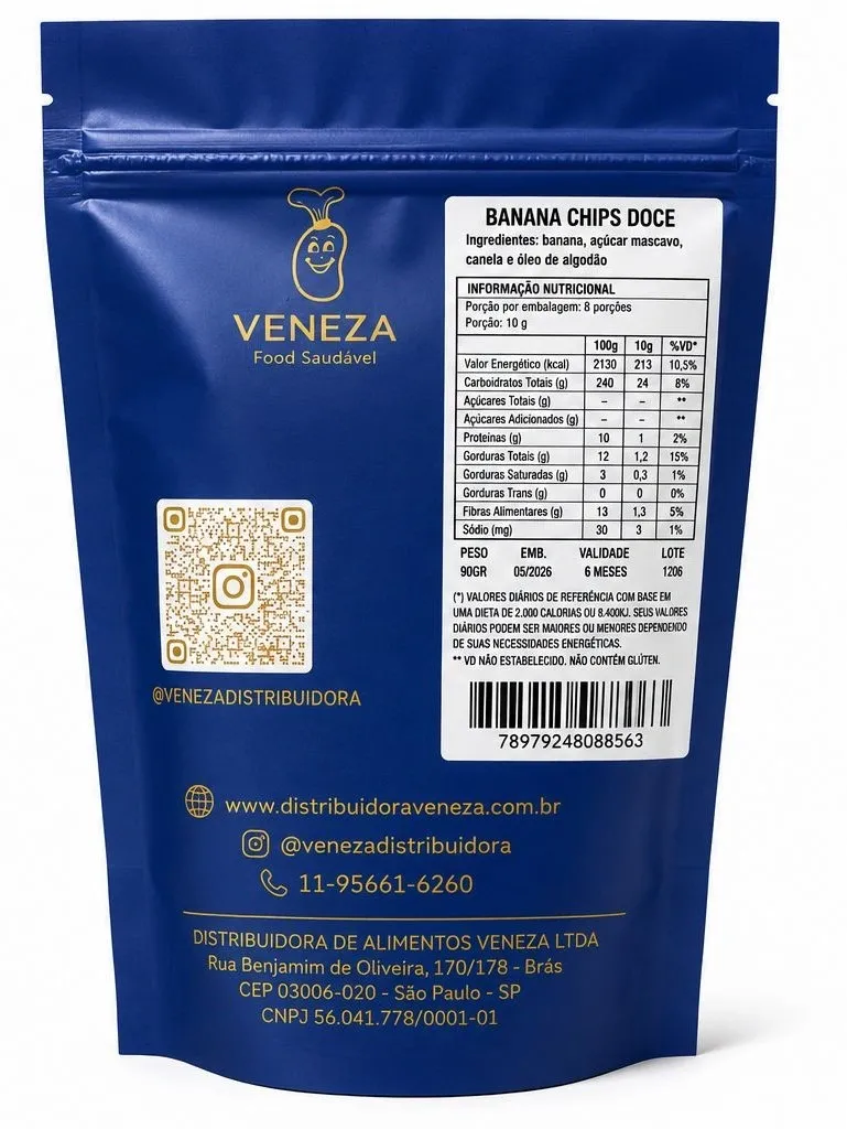 Banana chips Doce ( Veneza Food Saudável ) 10x60 gramas - Caixa
