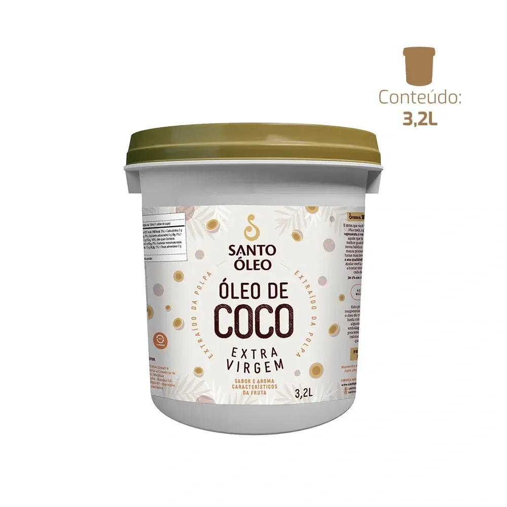 Óleo de Coco Extra Virgem Polpa (Santo Óleo)- Balde - 3,2 Lt