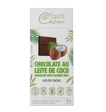 Chocolate 42% cacau ao leite de coco espírito cacau 80g