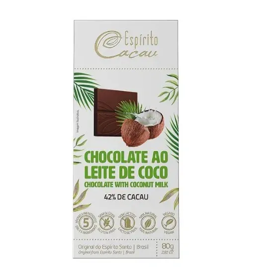 Chocolate 42% cacau ao leite de coco espírito cacau 80g